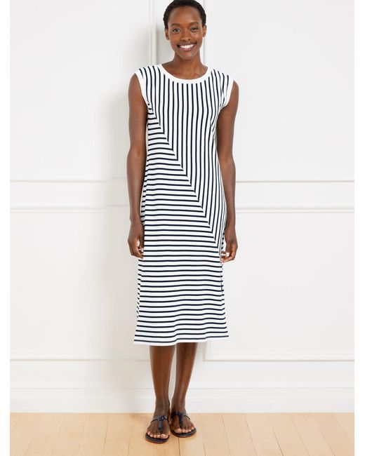 Talbots White Seaside French Terry Stripe Midi T-shirt Dress
