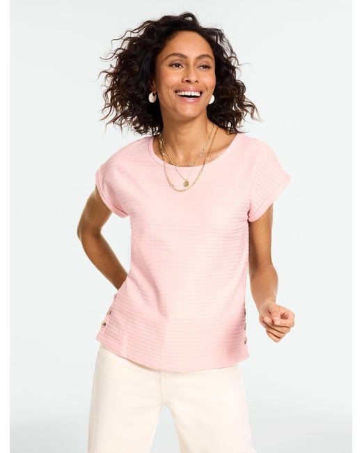 Talbots Pink Jacquard Side Button T-shirt