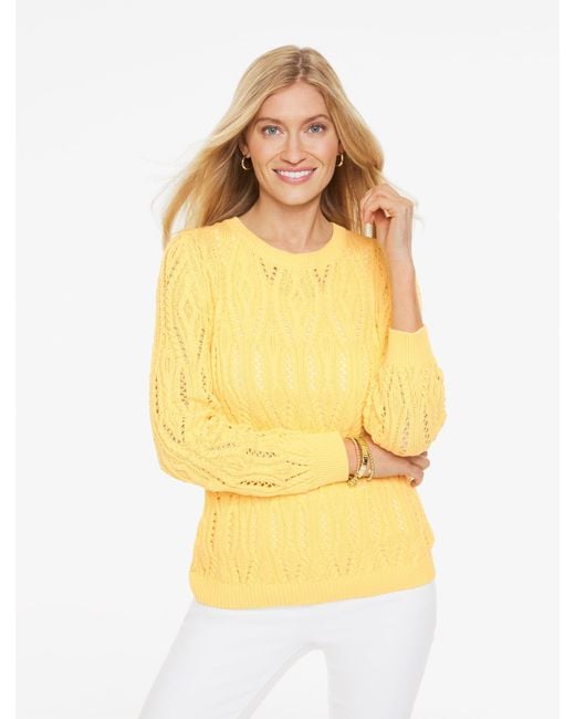 Talbots Yellow Open Stitch Crewneck Sweater