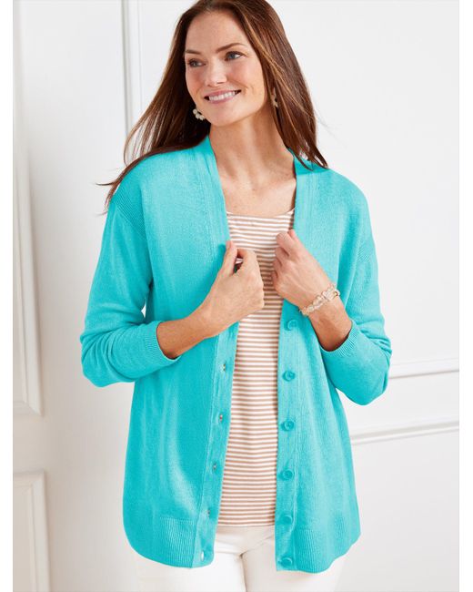 Talbots Blue Linen Girlfriend Cardigan Sweater