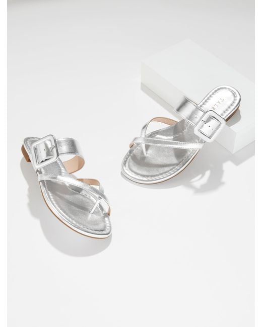 Talbots White Camy Buckle Metallic Sandals