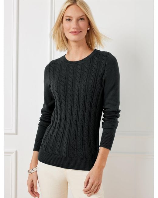 Talbots Black Soft Cable Knit Crewneck Sweater