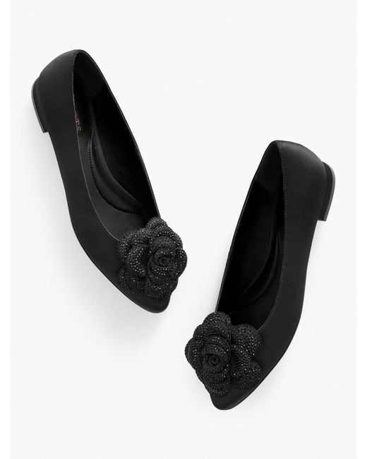 Talbots Black Edison Flower Satin Flats
