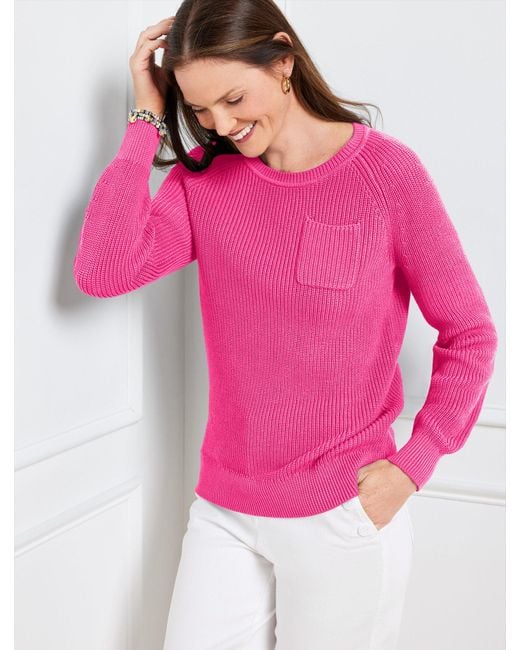 Talbots Pink Patch Pocket Crewneck Sweater