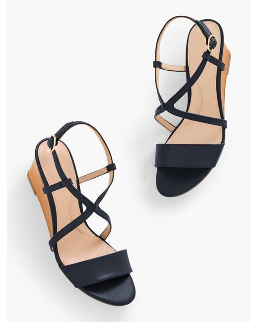 Talbots Blue Royce Nappa Wedge Sandals