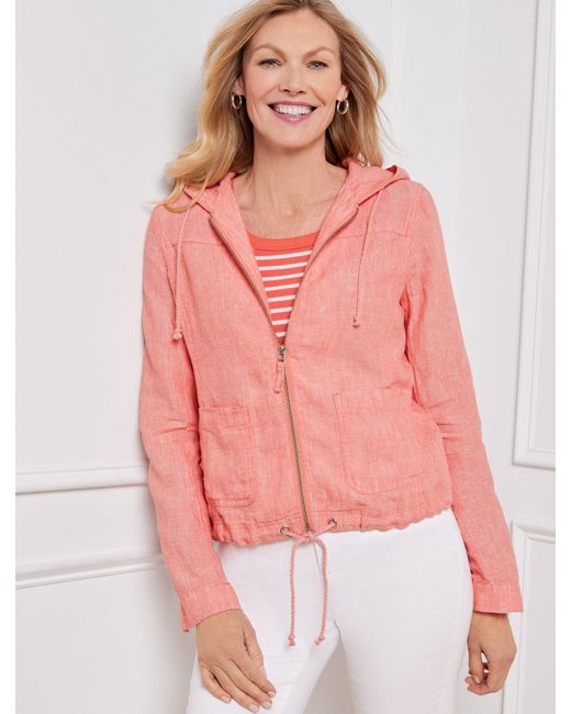 Talbots Pink Washed Linen Hooded Jacket