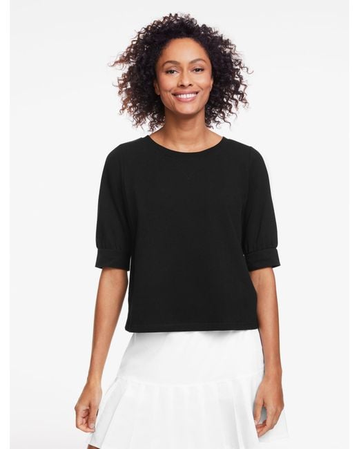 Talbots Black Elbow Sleeve Piqué Crewneck T-shirt