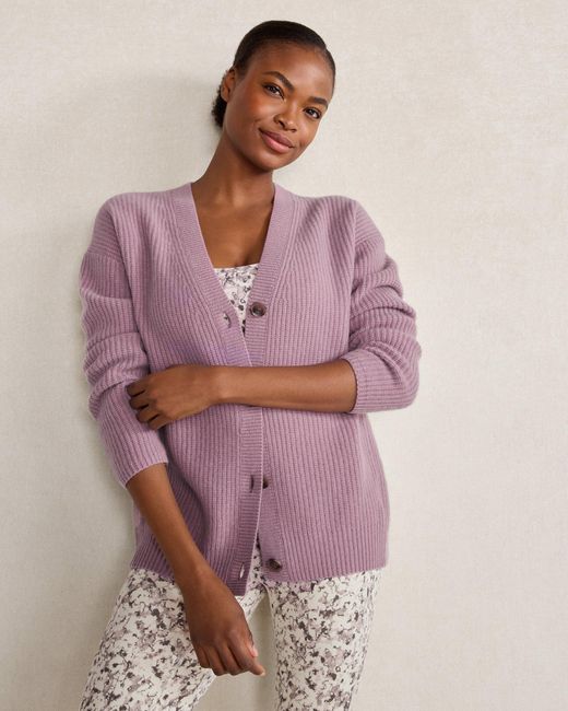 Talbots Purple Cashmere Shaker Stitch Cardigan Sweater