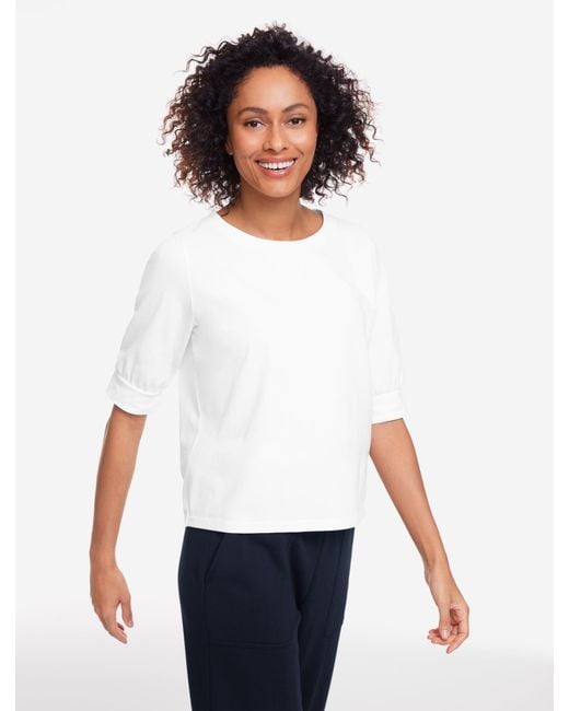 Talbots White Elbow Sleeve Piqué Crewneck T-shirt