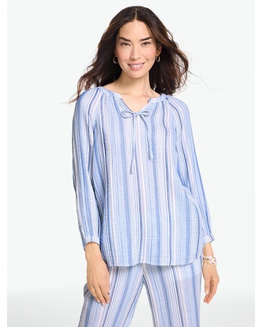 Talbots Blue Gauze Band Collar Popover Shirt