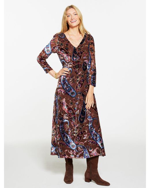 Talbots Multicolor Burnout Velvet Fit & Flare Dress