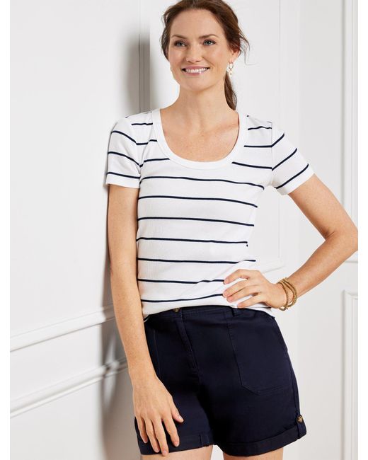 Talbots White Ribbed Scoop Neck T-shirt
