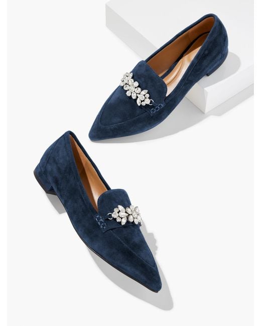 Talbots Blue Scarlet Rhinestone Pointed Toe Loafers