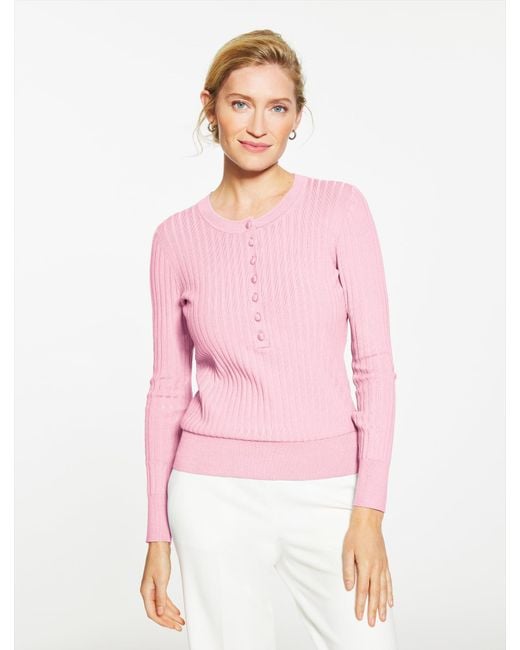 Talbots Pink Ribbed Henley Pullover Sweater