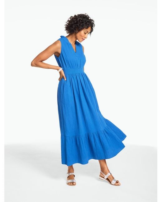 Talbots Blue Sleeveless Smocked Waist Gauze Dress