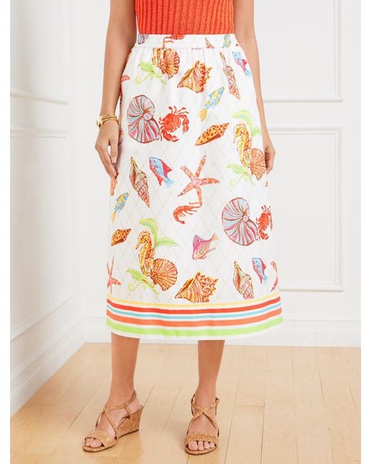 Talbots White Modern Poplin Fit & Flare Midi Skirt