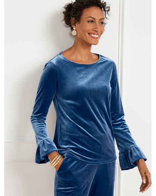 Talbots Blue Bow Back Stretch Velvet Top