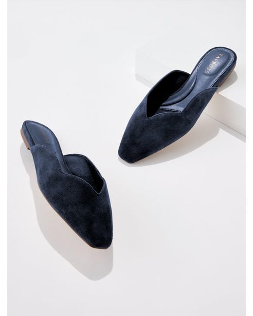 Talbots Blue Whitley Scallop Suede Mules