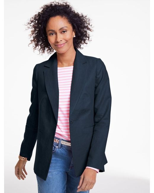 Talbots Blue Classic Linen Single Button Blazer
