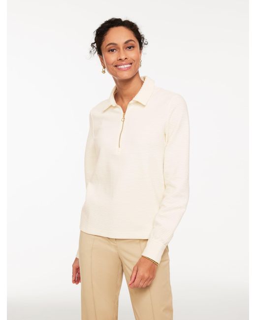 Talbots White Ottoman Knit Half-zip Pullover Sweater
