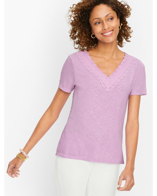 Talbots Lace Trim V-neck T-shirt in 