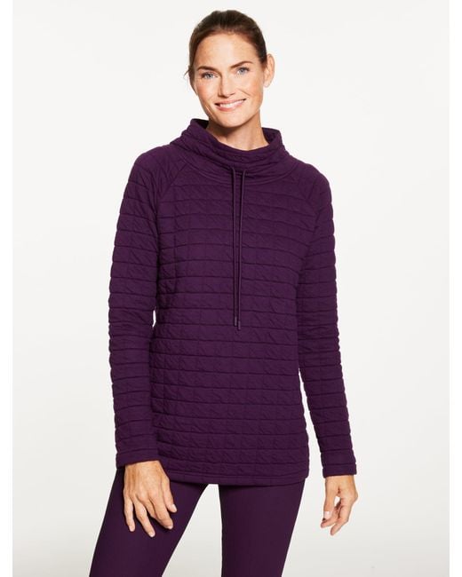 Talbots Purple Grid Quilt Funnel Neck Pullover Sweater