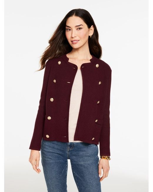 Talbots Red Texture Stitch Double Breasted Jacket