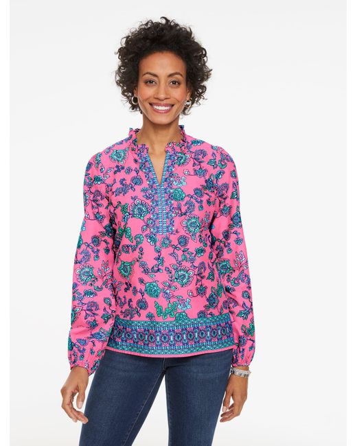 Talbots Red Jumping Jacobean Popover Shirt