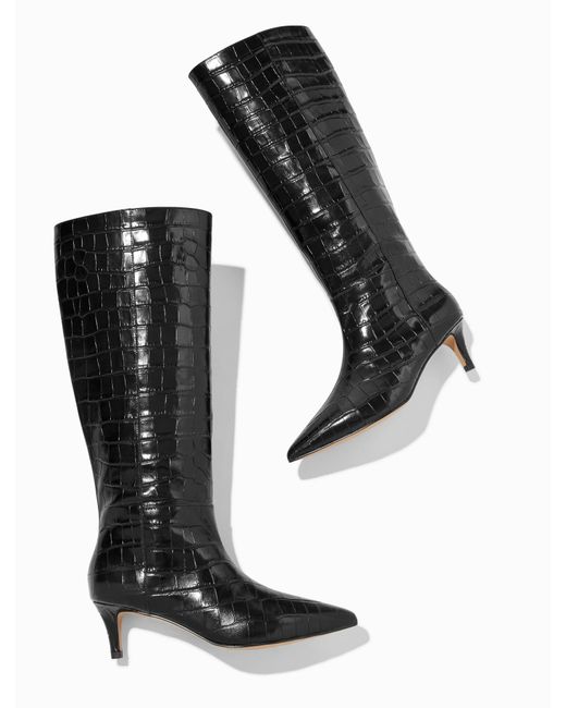 Talbots Black Kait Croc Embossed Tall Boots