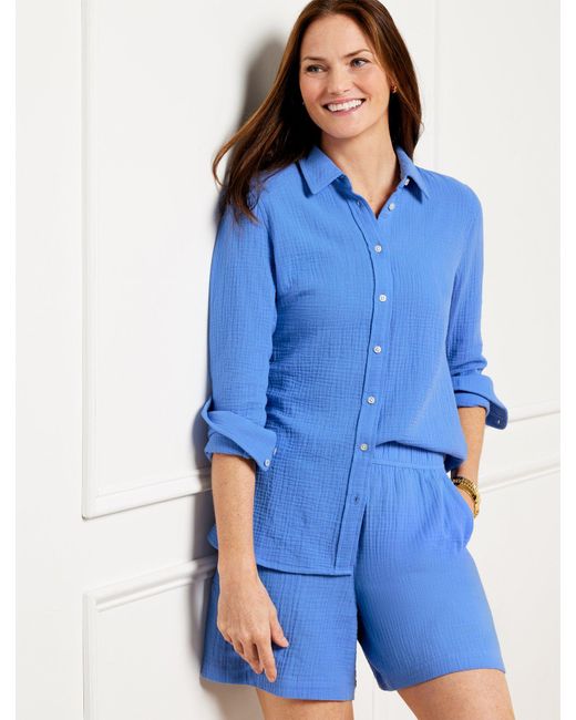 Talbots Blue Airy Gauze Button Front Shirt