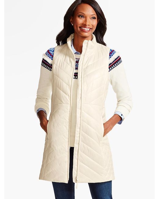 Talbots White Cire Long Quilted Primaloft® Puffer Vest