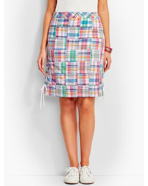 Talbots Multicolor Patchwork Madras Plaid Lace-up Skirt