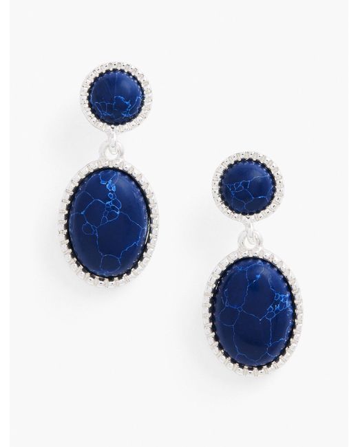 Talbots Blue Bezel Set Oval Drop Earrings