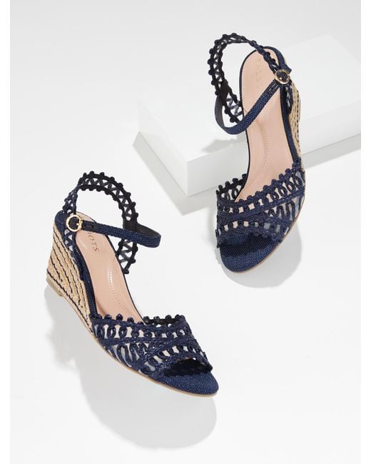 Talbots Blue Royce Raffia Wedge Sandals