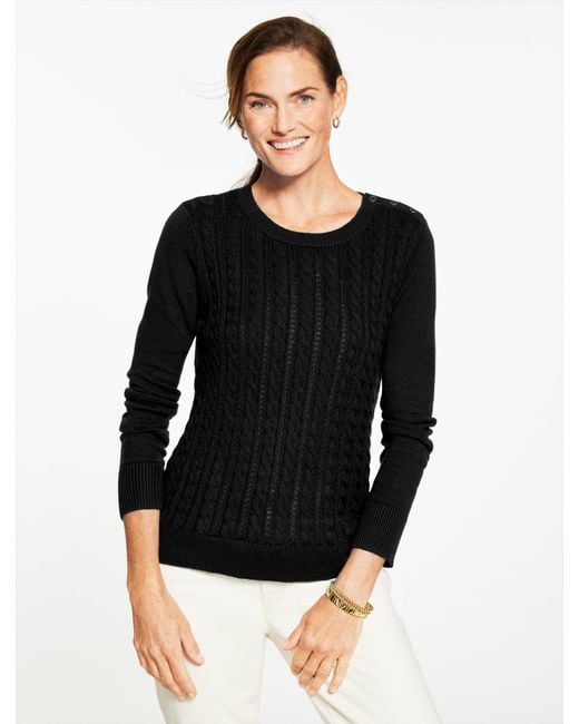 Talbots Black Cable Knit Crewneck Sweater