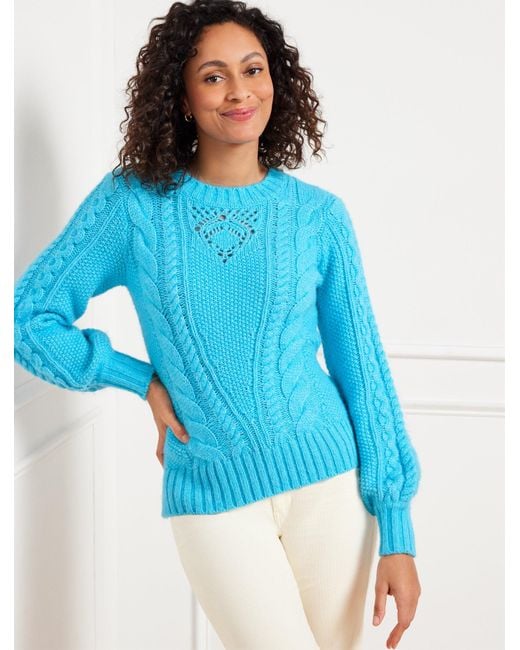 Talbots Blue Balloon Sleeve Cable Knit Sweater