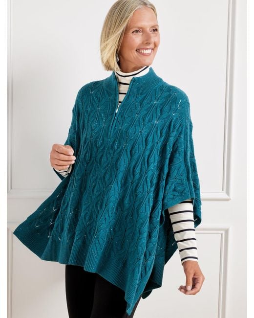 Talbots Blue Cable Knit Poncho