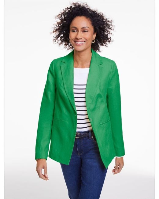 Talbots Green Classic Linen Single Button Blazer