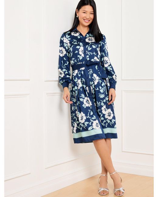 Talbots Blue Tie Waist Shirtdress