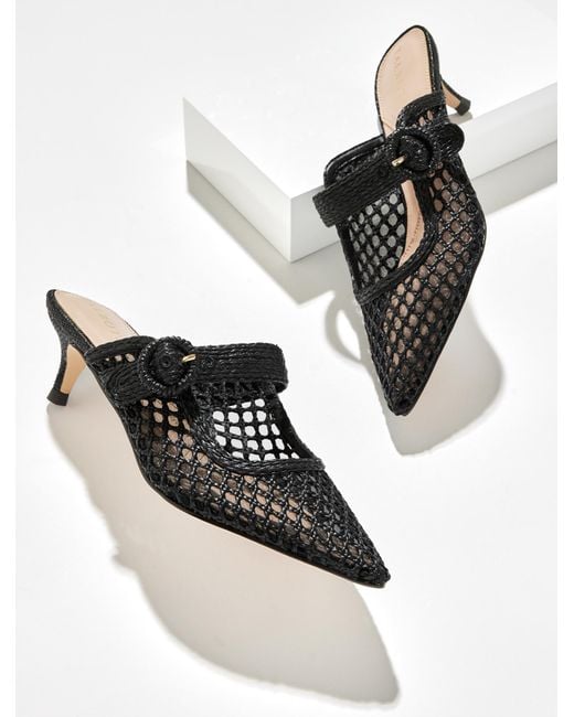 Talbots Black Sylvie Woven Raffia Kitten Heel Mules