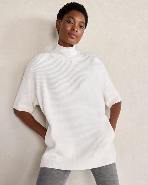 Talbots White Organic Cotton Funnel Neck Pullover Sweater