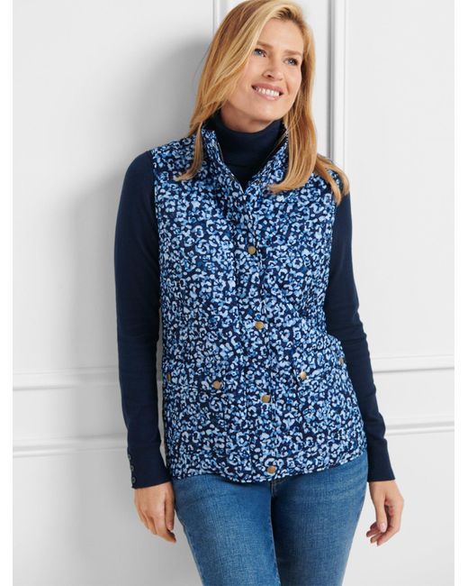 Talbots Abstract Leopard Diamond Quilted Vest in Blue Lyst