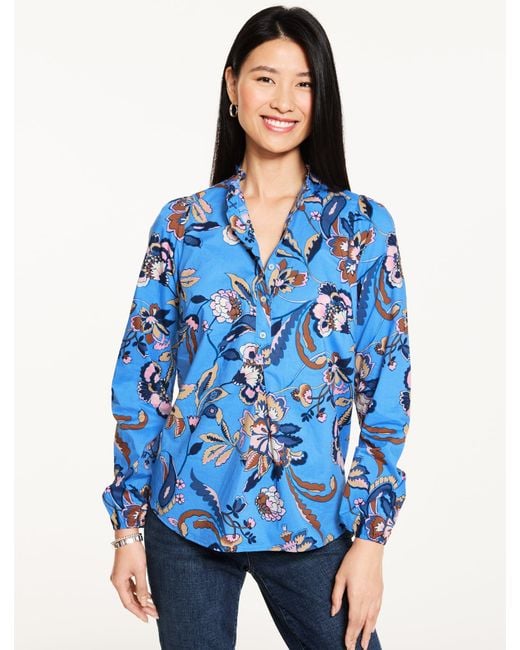 Talbots Blue Ruffle Popover Shirt