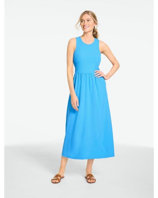 Talbots Blue Mixed Media Crew Neck Midi Dress