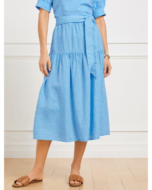 Talbots Blue Drop Waist Linen Midi Skirt