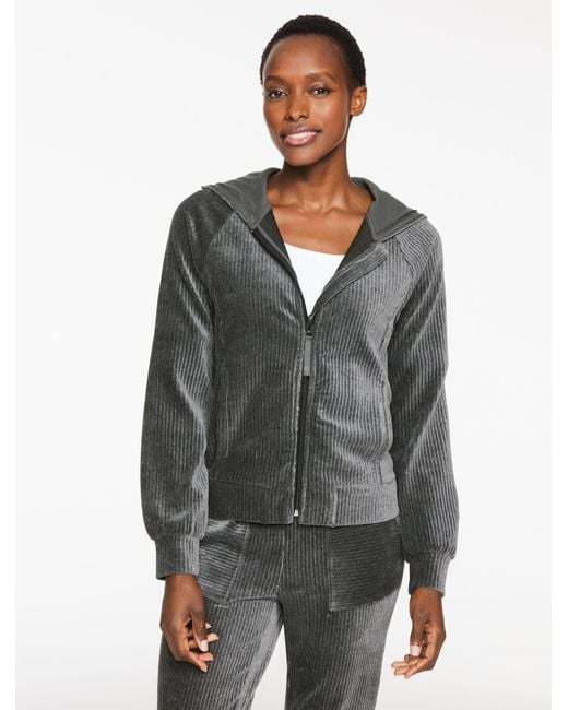 Talbots Gray Sky Lounge Velour Full-zip Hoodie
