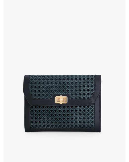 Talbots Blue Leather Trim Rattan Clutch