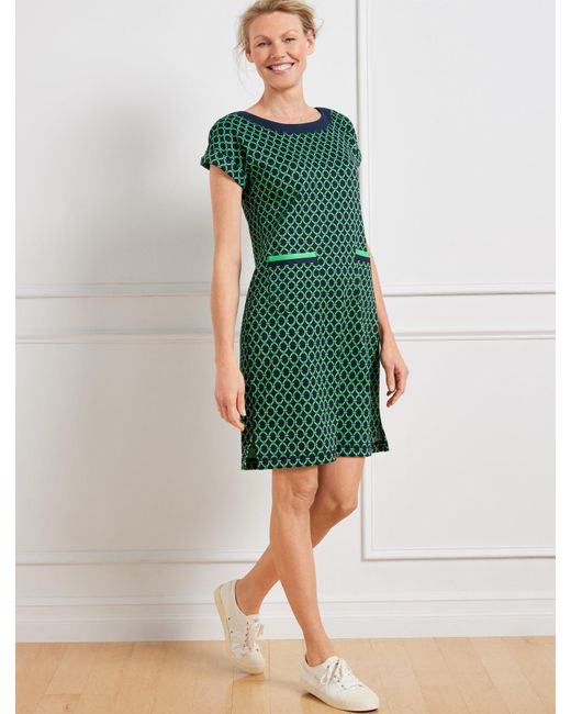 Talbots Green Cable Jacquard Short Sleeve Dress