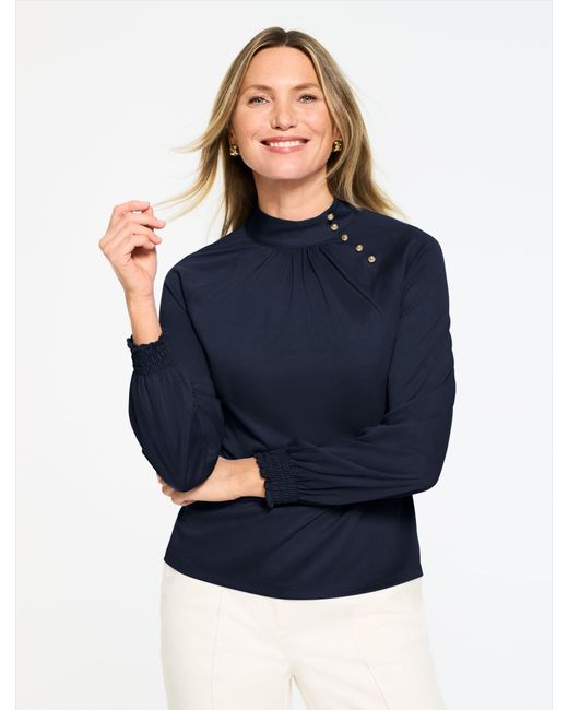 Talbots Blue Mockneck Knit Blouse
