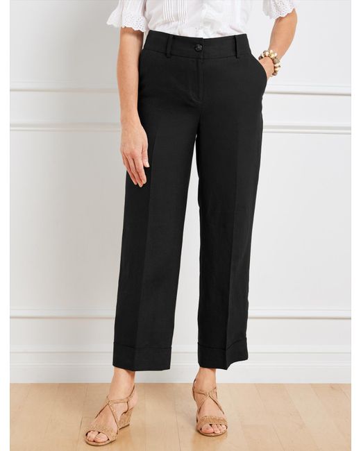 Talbots Black Slim Wide Ankle Cuff Linen Pants